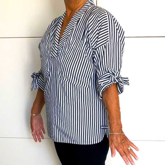15. Calvin Klein black and white strip blouse - Picture 1 of 16